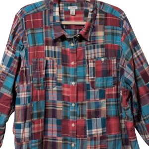 L.L. Bean Madras Button Front Cotton Shirt Size XXL multi Color
